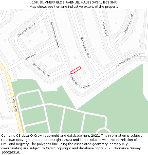 108, SUMMERFIELDS AVENUE, HALESOWEN, B62 9NR: Location map and indicative extent of plot