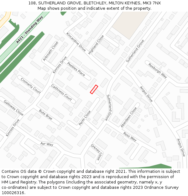 108, SUTHERLAND GROVE, BLETCHLEY, MILTON KEYNES, MK3 7NX: Location map and indicative extent of plot