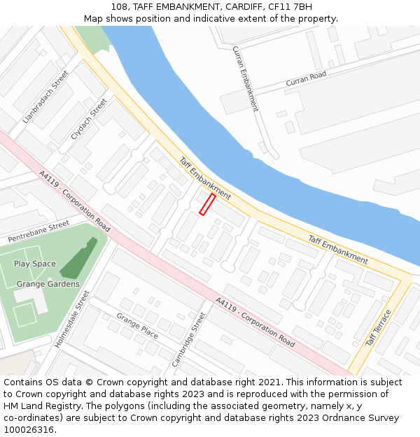 108, TAFF EMBANKMENT, CARDIFF, CF11 7BH: Location map and indicative extent of plot