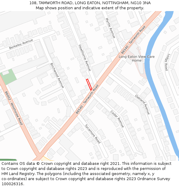 108, TAMWORTH ROAD, LONG EATON, NOTTINGHAM, NG10 3NA: Location map and indicative extent of plot