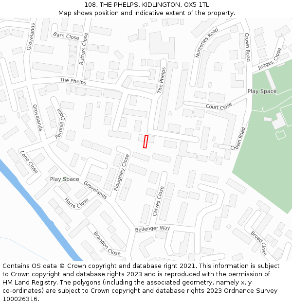 108, THE PHELPS, KIDLINGTON, OX5 1TL: Location map and indicative extent of plot