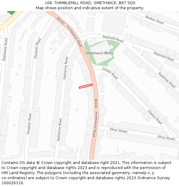 108, THIMBLEMILL ROAD, SMETHWICK, B67 5QS: Location map and indicative extent of plot