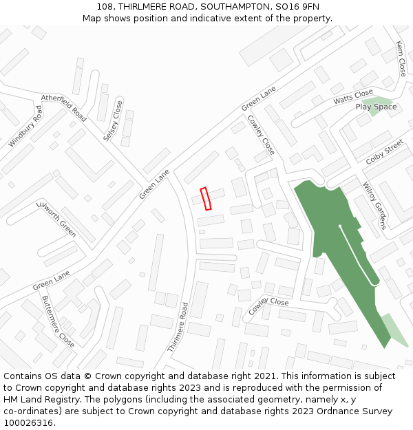 108, THIRLMERE ROAD, SOUTHAMPTON, SO16 9FN: Location map and indicative extent of plot
