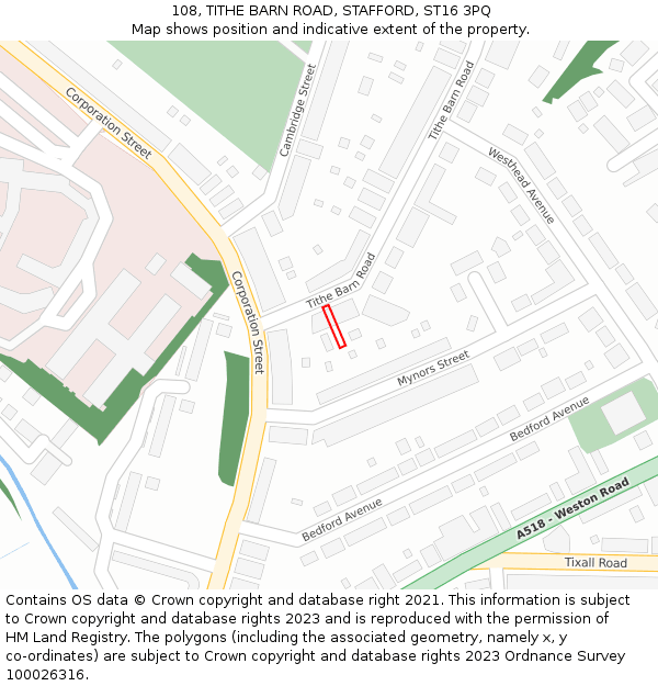 108, TITHE BARN ROAD, STAFFORD, ST16 3PQ: Location map and indicative extent of plot