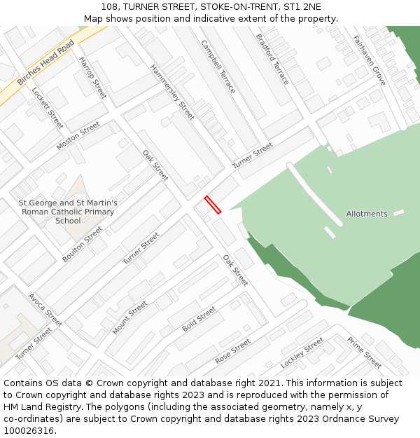 108, TURNER STREET, STOKE-ON-TRENT, ST1 2NE: Location map and indicative extent of plot