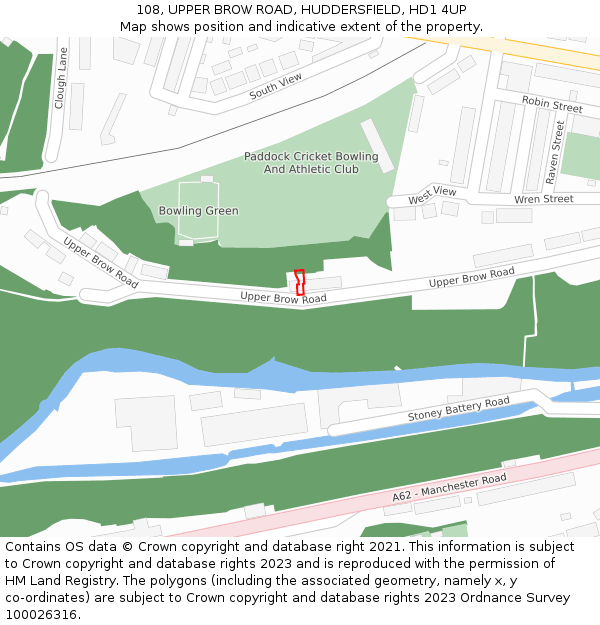 108, UPPER BROW ROAD, HUDDERSFIELD, HD1 4UP: Location map and indicative extent of plot