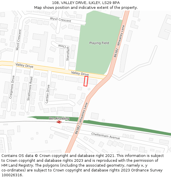 108, VALLEY DRIVE, ILKLEY, LS29 8PA: Location map and indicative extent of plot
