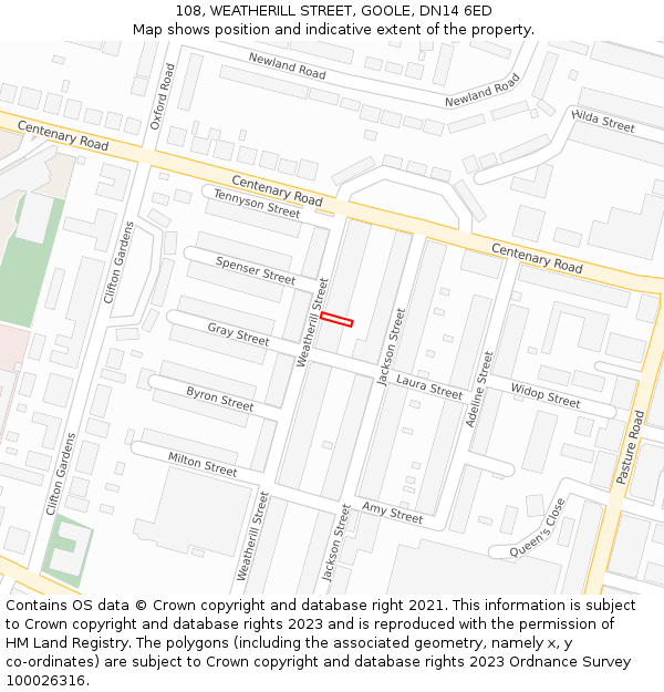 108, WEATHERILL STREET, GOOLE, DN14 6ED: Location map and indicative extent of plot