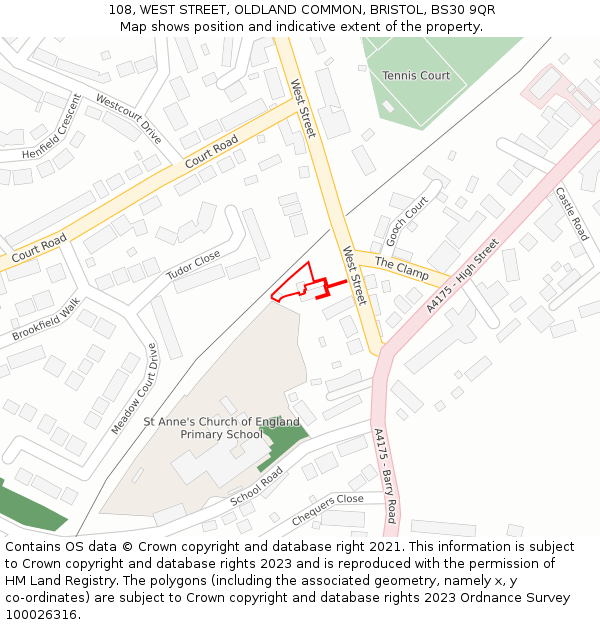 108, WEST STREET, OLDLAND COMMON, BRISTOL, BS30 9QR: Location map and indicative extent of plot