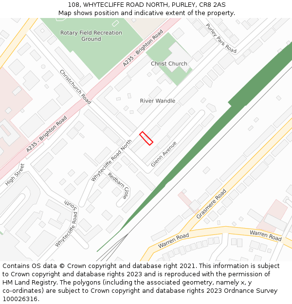 108, WHYTECLIFFE ROAD NORTH, PURLEY, CR8 2AS: Location map and indicative extent of plot