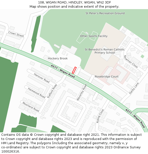 108, WIGAN ROAD, HINDLEY, WIGAN, WN2 3DF: Location map and indicative extent of plot