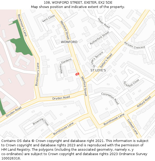 108, WONFORD STREET, EXETER, EX2 5DE: Location map and indicative extent of plot