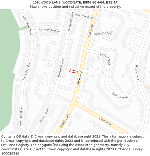 108, WOOD LANE, WOODGATE, BIRMINGHAM, B32 4AJ: Location map and indicative extent of plot