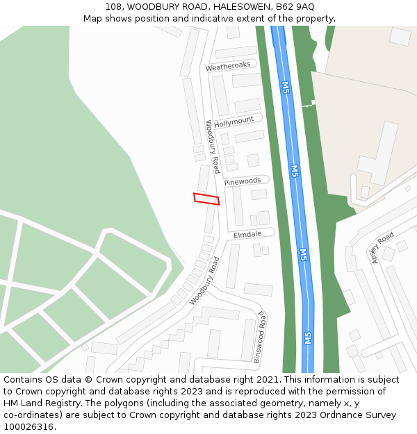 108, WOODBURY ROAD, HALESOWEN, B62 9AQ: Location map and indicative extent of plot