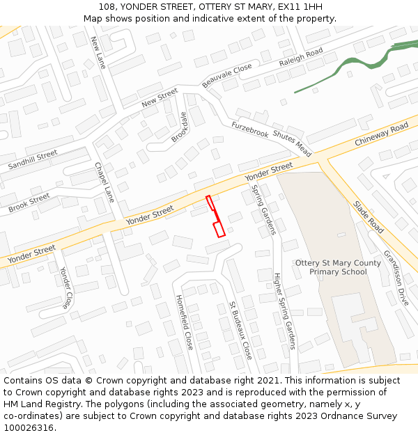 108, YONDER STREET, OTTERY ST MARY, EX11 1HH: Location map and indicative extent of plot