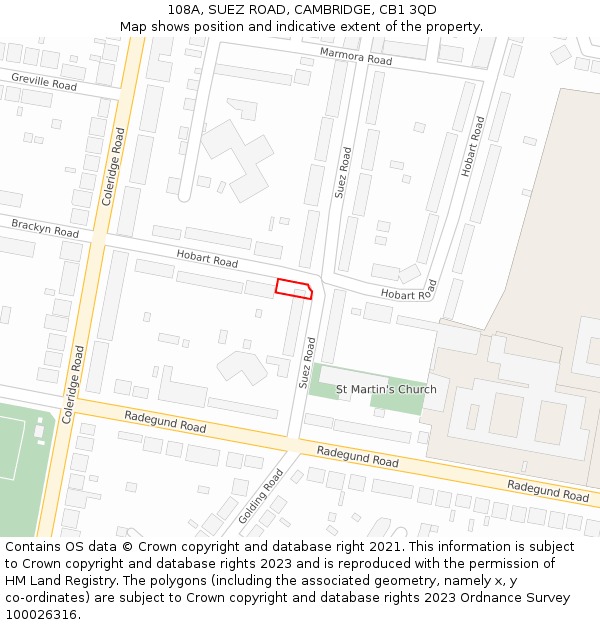 108A, SUEZ ROAD, CAMBRIDGE, CB1 3QD: Location map and indicative extent of plot