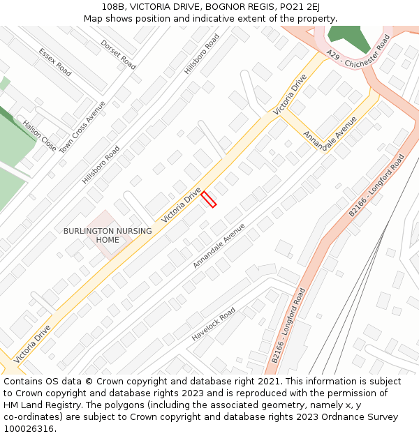 108B, VICTORIA DRIVE, BOGNOR REGIS, PO21 2EJ: Location map and indicative extent of plot