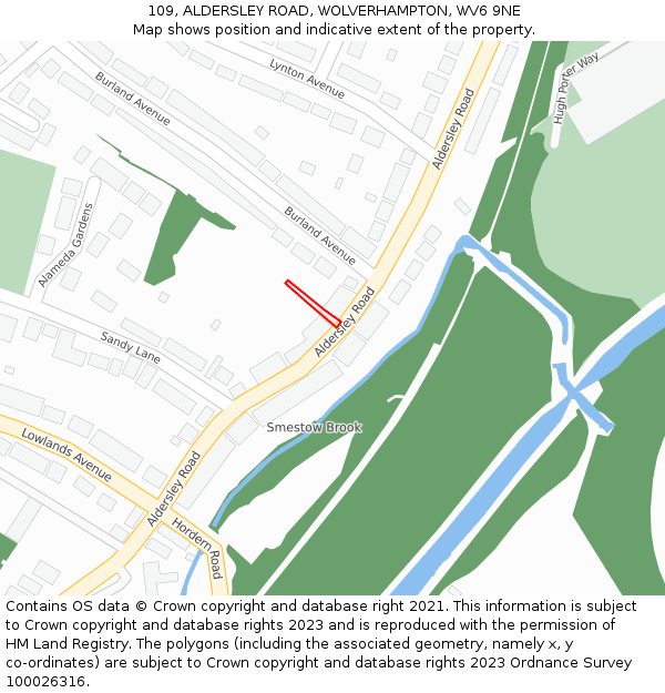 109, ALDERSLEY ROAD, WOLVERHAMPTON, WV6 9NE: Location map and indicative extent of plot