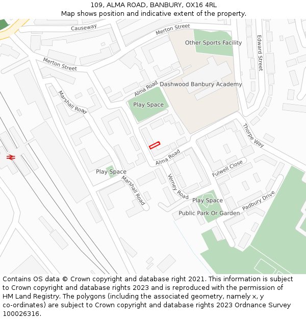 109, ALMA ROAD, BANBURY, OX16 4RL: Location map and indicative extent of plot