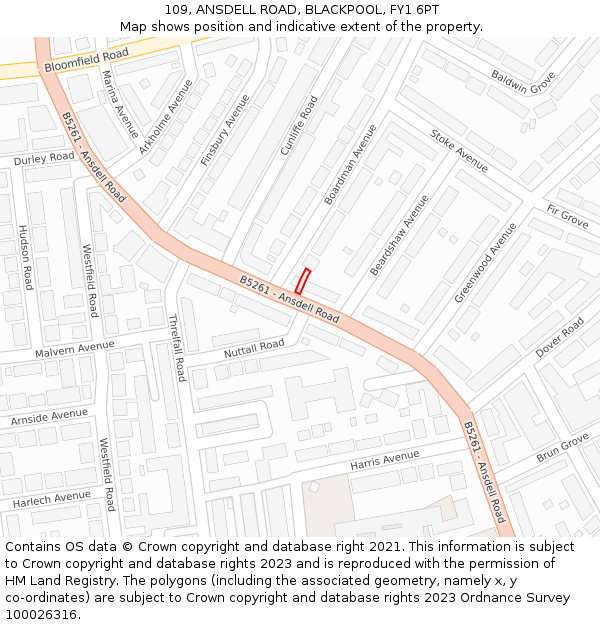 109, ANSDELL ROAD, BLACKPOOL, FY1 6PT: Location map and indicative extent of plot
