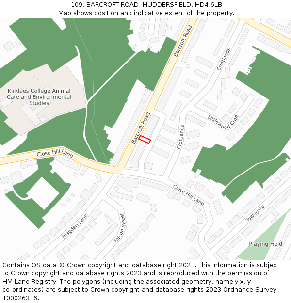 109, BARCROFT ROAD, HUDDERSFIELD, HD4 6LB: Location map and indicative extent of plot
