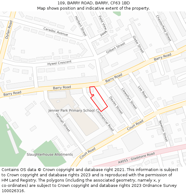 109, BARRY ROAD, BARRY, CF63 1BD: Location map and indicative extent of plot