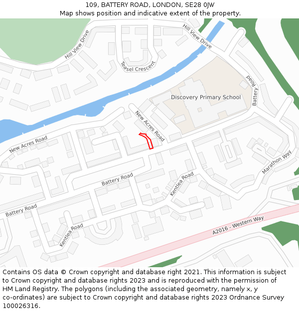 109, BATTERY ROAD, LONDON, SE28 0JW: Location map and indicative extent of plot