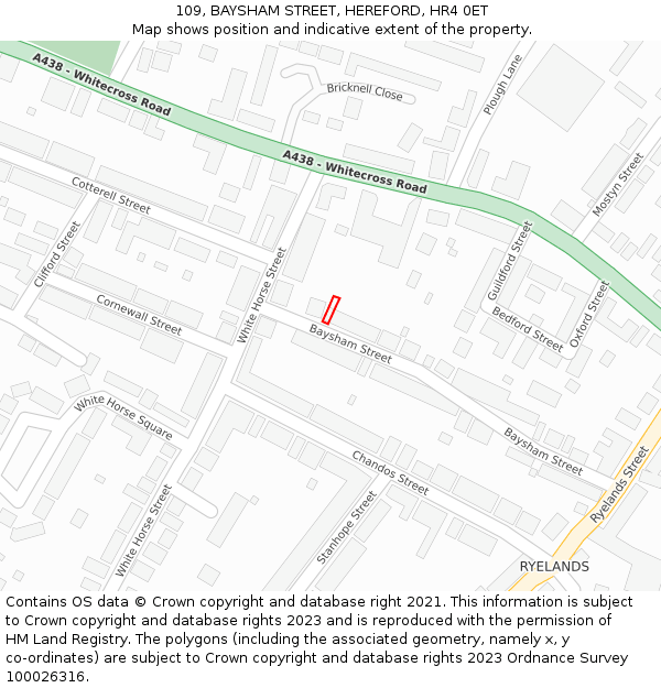 109, BAYSHAM STREET, HEREFORD, HR4 0ET: Location map and indicative extent of plot