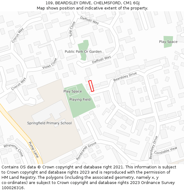109, BEARDSLEY DRIVE, CHELMSFORD, CM1 6GJ: Location map and indicative extent of plot