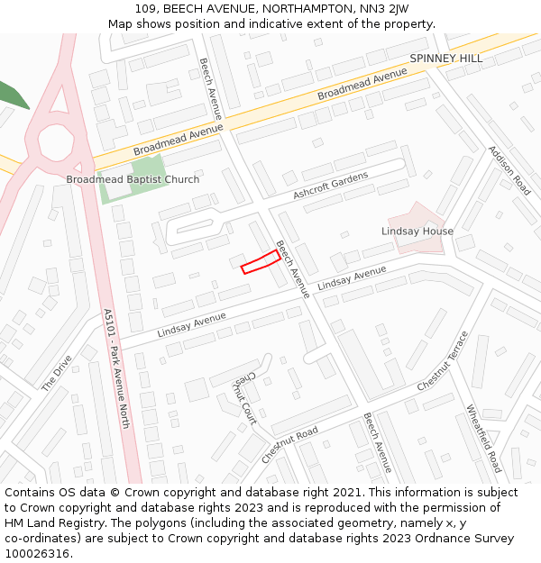 109, BEECH AVENUE, NORTHAMPTON, NN3 2JW: Location map and indicative extent of plot