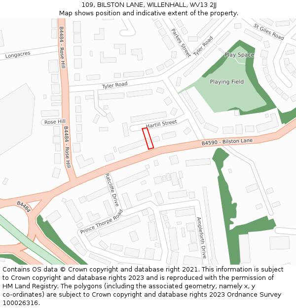 109, BILSTON LANE, WILLENHALL, WV13 2JJ: Location map and indicative extent of plot