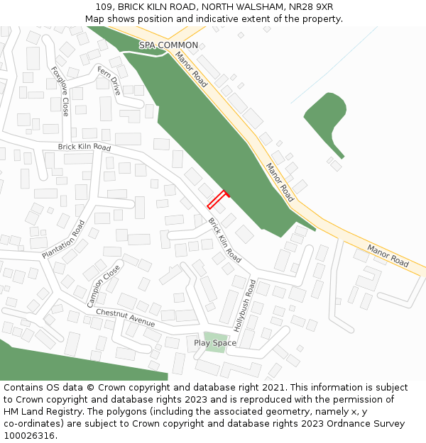 109, BRICK KILN ROAD, NORTH WALSHAM, NR28 9XR: Location map and indicative extent of plot