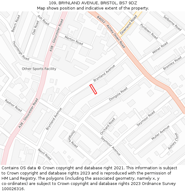 109, BRYNLAND AVENUE, BRISTOL, BS7 9DZ: Location map and indicative extent of plot