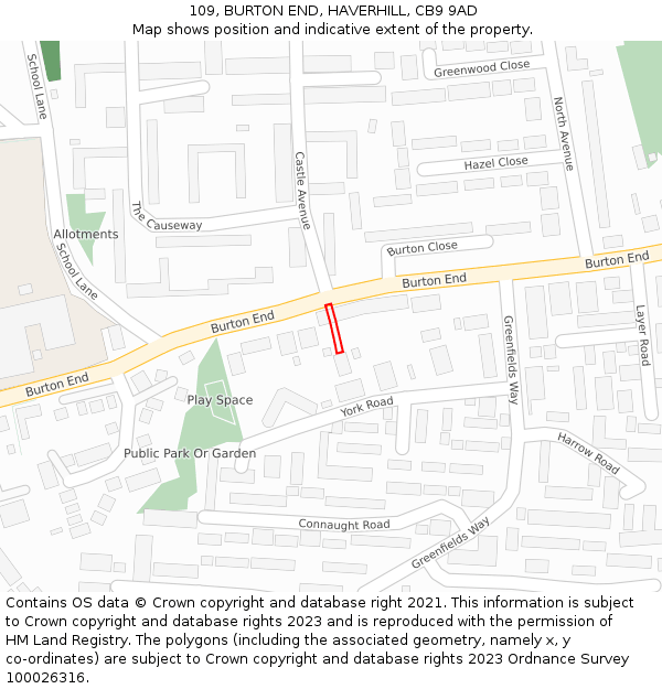 109, BURTON END, HAVERHILL, CB9 9AD: Location map and indicative extent of plot