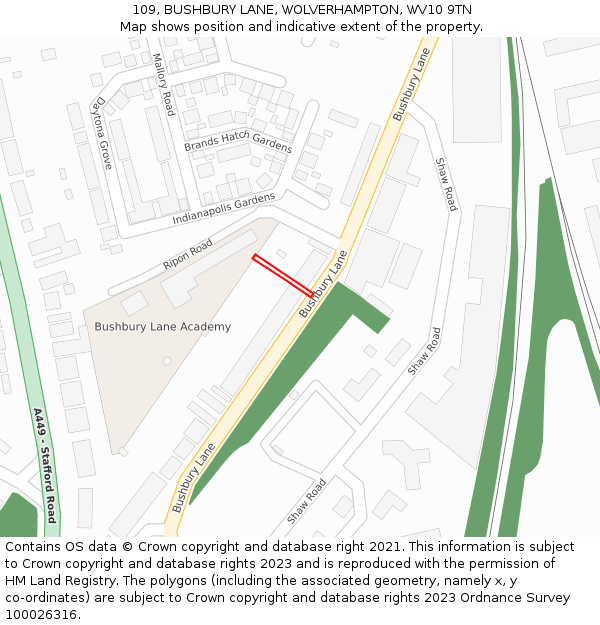 109, BUSHBURY LANE, WOLVERHAMPTON, WV10 9TN: Location map and indicative extent of plot