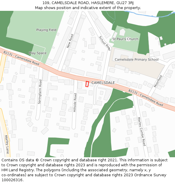 109, CAMELSDALE ROAD, HASLEMERE, GU27 3RJ: Location map and indicative extent of plot
