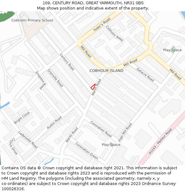 109, CENTURY ROAD, GREAT YARMOUTH, NR31 0BS: Location map and indicative extent of plot