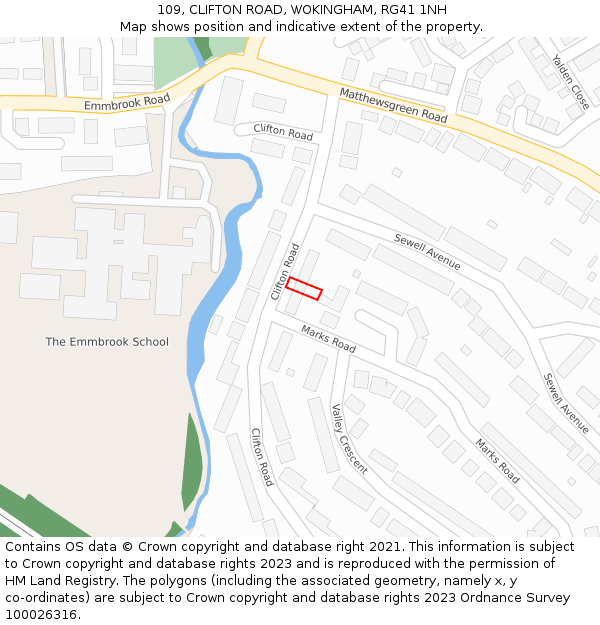 109, CLIFTON ROAD, WOKINGHAM, RG41 1NH: Location map and indicative extent of plot