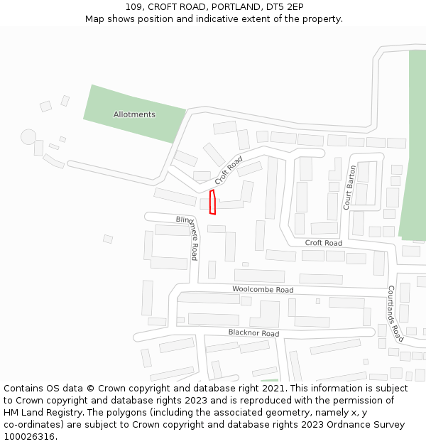 109, CROFT ROAD, PORTLAND, DT5 2EP: Location map and indicative extent of plot
