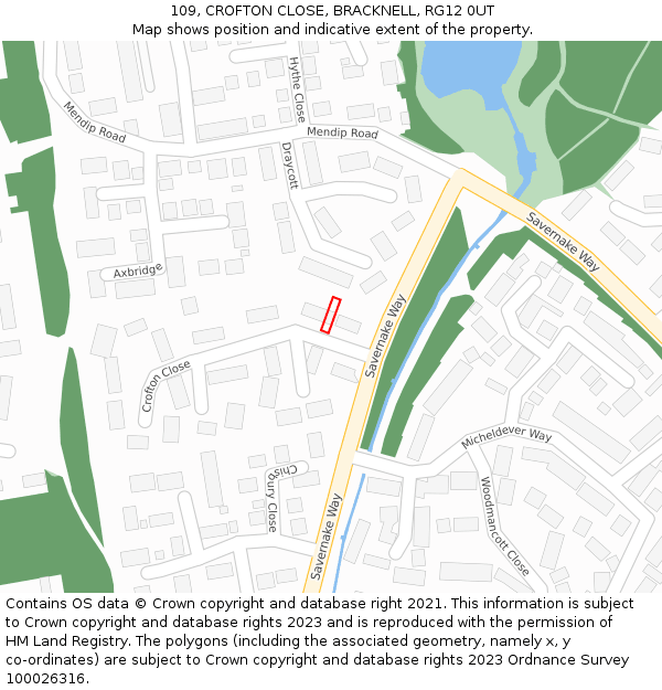109, CROFTON CLOSE, BRACKNELL, RG12 0UT: Location map and indicative extent of plot