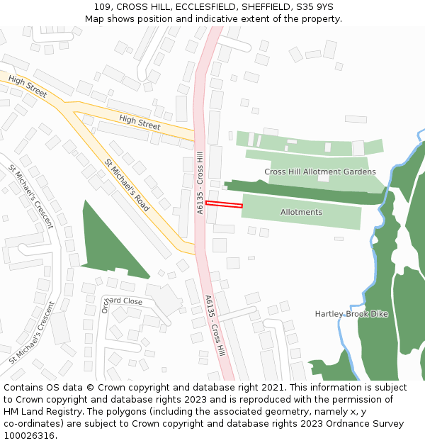 109, CROSS HILL, ECCLESFIELD, SHEFFIELD, S35 9YS: Location map and indicative extent of plot