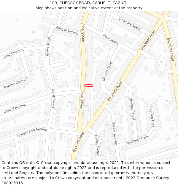 109, CURROCK ROAD, CARLISLE, CA2 4BH: Location map and indicative extent of plot