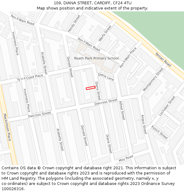 109, DIANA STREET, CARDIFF, CF24 4TU: Location map and indicative extent of plot