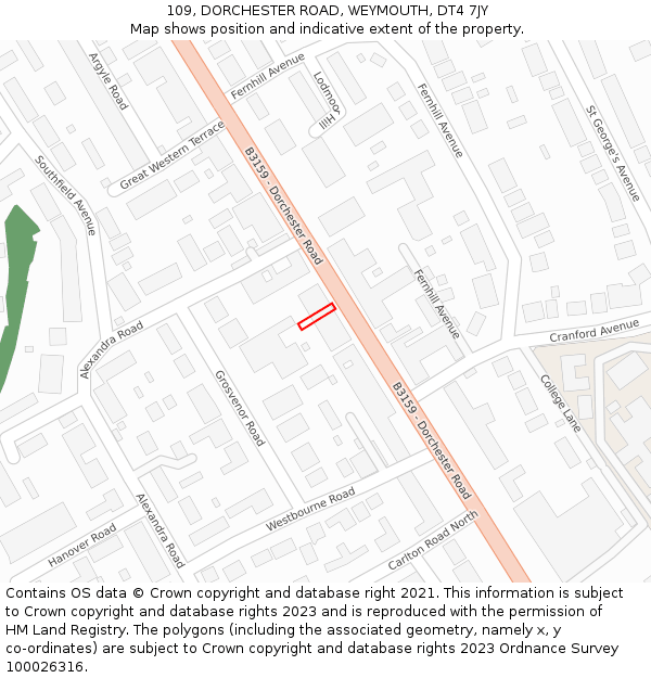 109, DORCHESTER ROAD, WEYMOUTH, DT4 7JY: Location map and indicative extent of plot