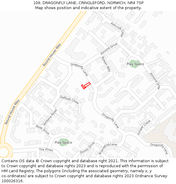 109, DRAGONFLY LANE, CRINGLEFORD, NORWICH, NR4 7SP: Location map and indicative extent of plot
