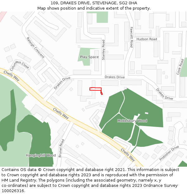 109, DRAKES DRIVE, STEVENAGE, SG2 0HA: Location map and indicative extent of plot