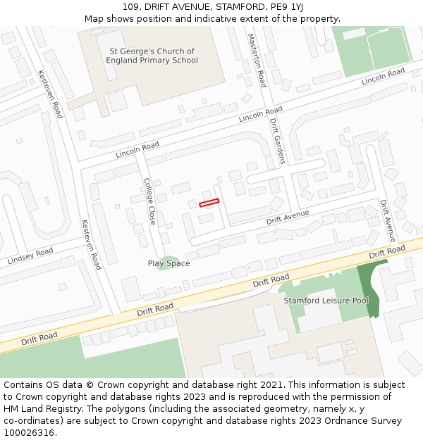 109, DRIFT AVENUE, STAMFORD, PE9 1YJ: Location map and indicative extent of plot