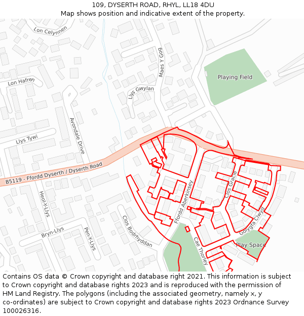 109, DYSERTH ROAD, RHYL, LL18 4DU: Location map and indicative extent of plot