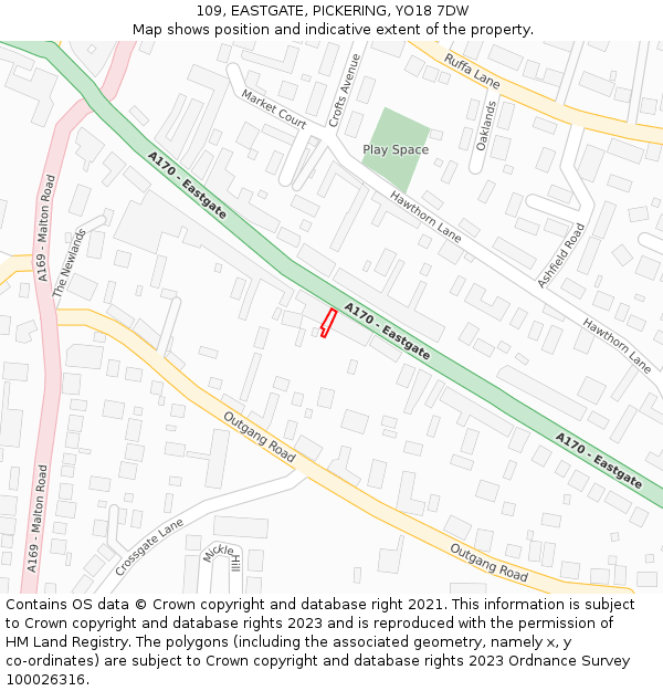 109, EASTGATE, PICKERING, YO18 7DW: Location map and indicative extent of plot