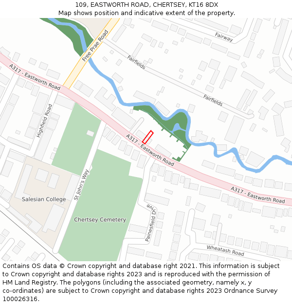 109, EASTWORTH ROAD, CHERTSEY, KT16 8DX: Location map and indicative extent of plot
